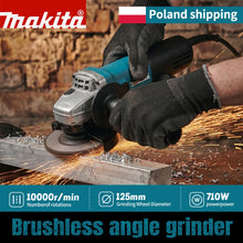 Makita 9555HN lifestyle shot, black-blue angle grinder, compact design