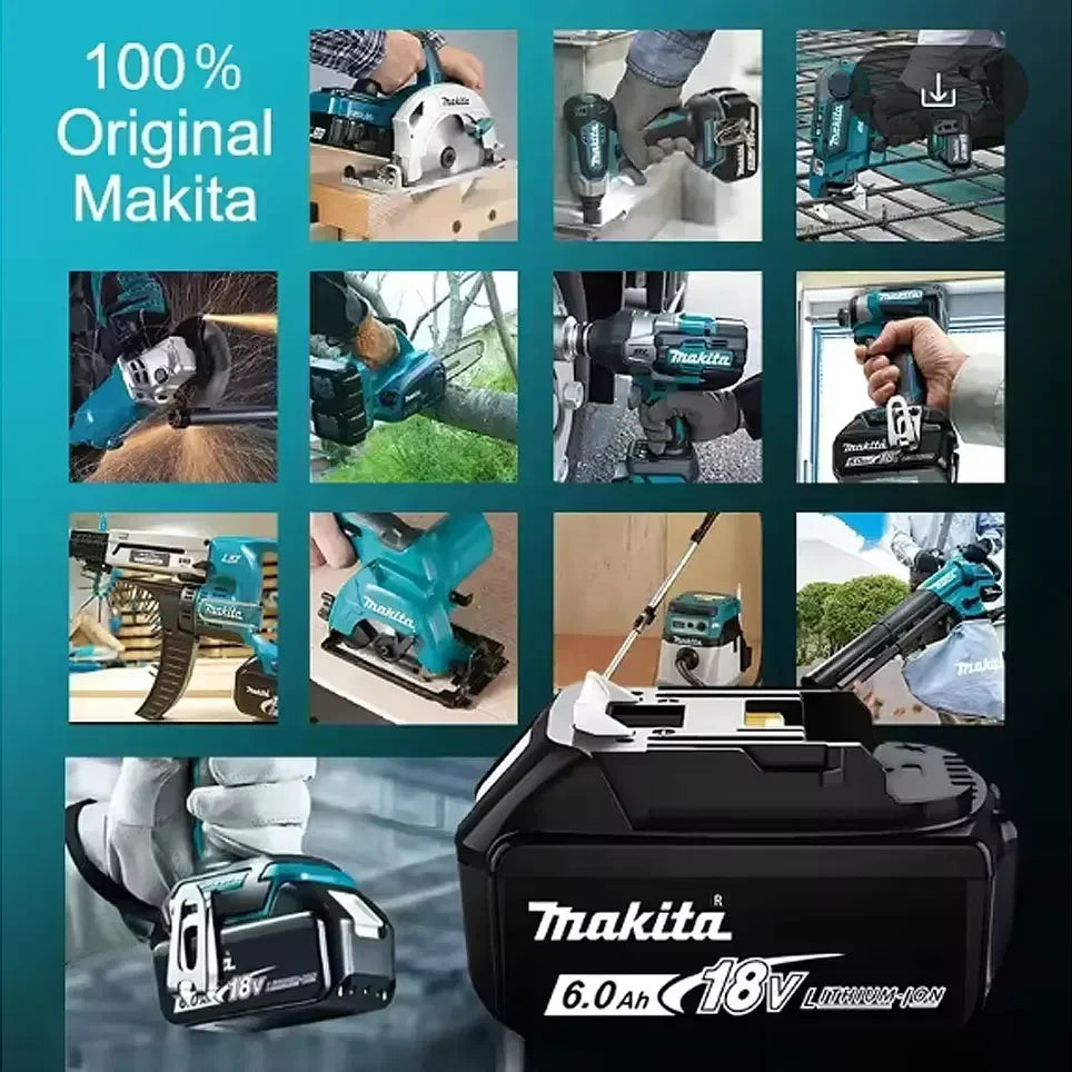 Makita 5Ah 18V battery compatibility accessories, red and black detail close-up