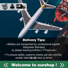 Makita 5Ah 18V battery delivery tips graphic, airplane icon on white background