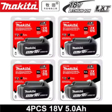 Makita 5Ah 18V battery pack packaging, red and black box with one battery