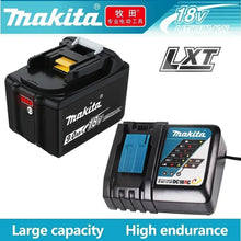 Makita battery and charger packaging, black and blue set