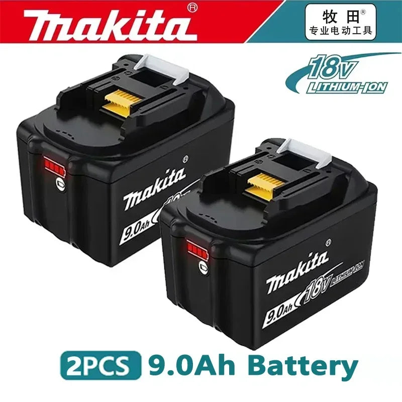 Makita battery and charger set packaging with 9.0Ah battery, black and blue