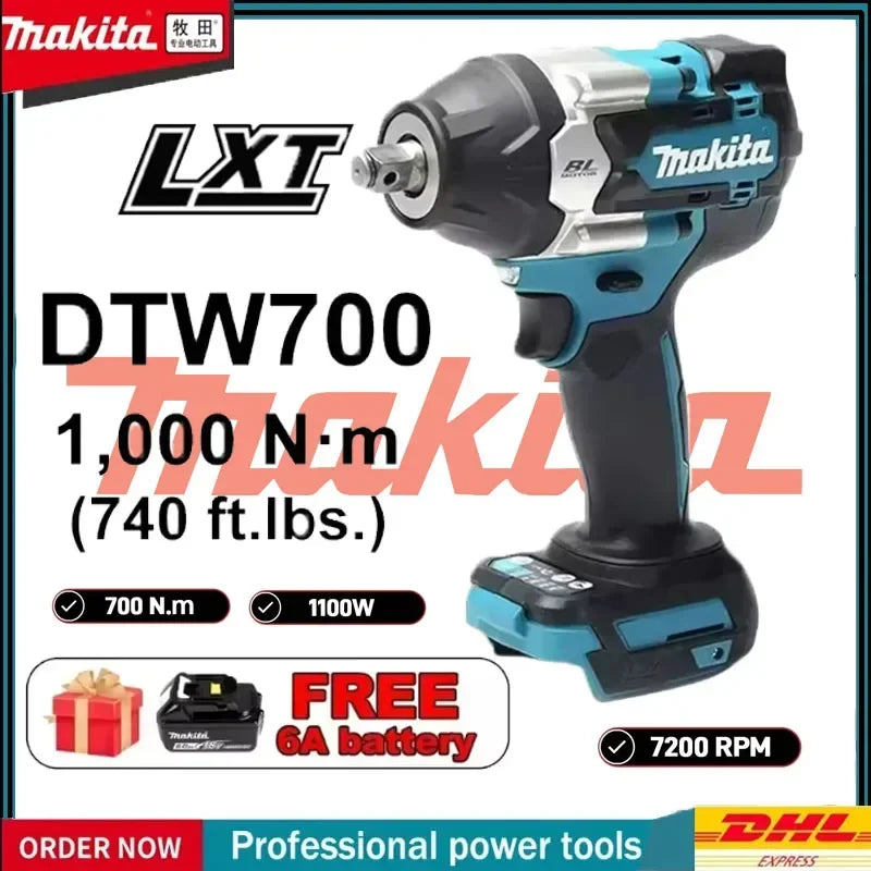 Makita DTW700 packaging front view, blue and black with 1,000 N·m torque