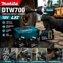 Makita DTW700 impact wrench packaging, blue-black model box