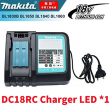 Makita 18V 5Ah battery pack front view with LED indicators, black and yellow