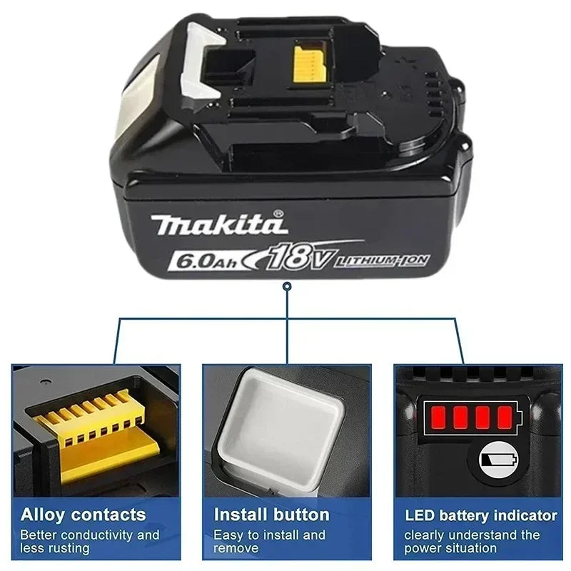 Makita BL1860B detail close-up of safety protection and LED indicator