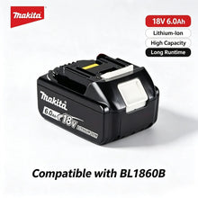 Makita BL1860B black battery front view with LED power indicator