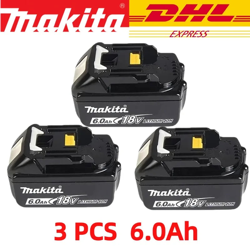 Makita BL1860B lifestyle shot with tools, black battery compatibility