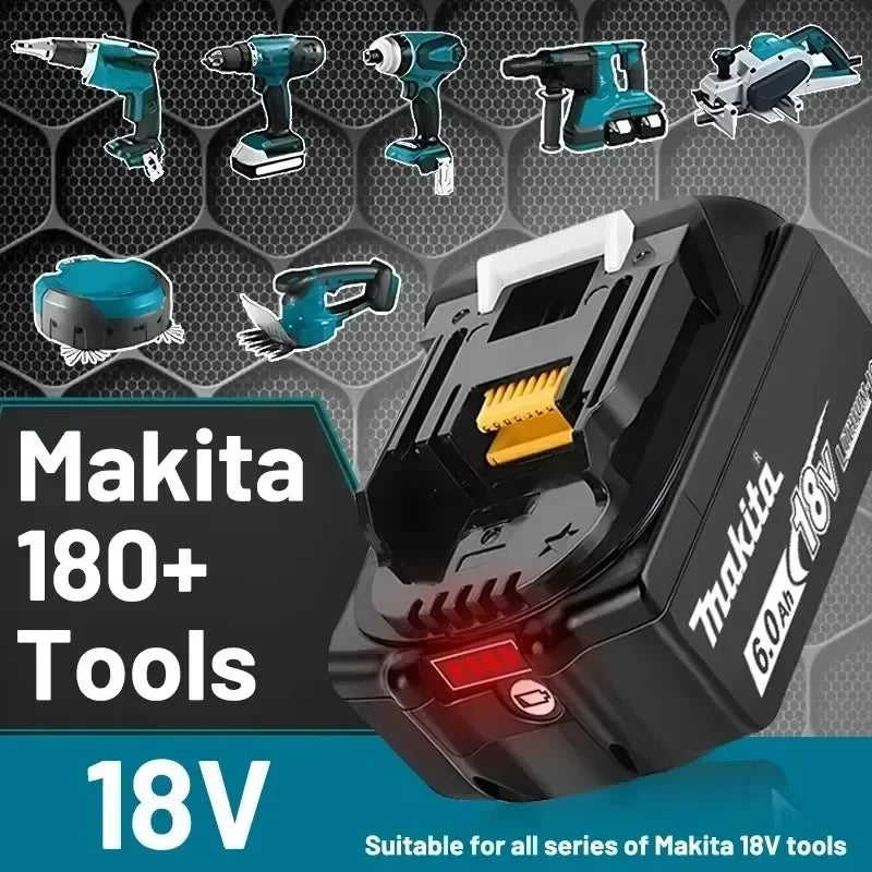 Makita BL1860B battery pack detail in black and yellow
