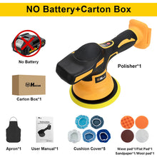 Hecus electric car polisher packaging kit contents, black and yellow