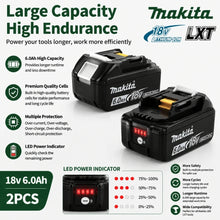 Makita 18V 6Ah battery capacity packaging detail in black and green