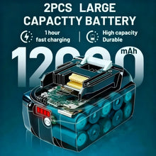 VIEDAKES 18V 12.0Ah battery pack close-up, black and blue, high-capacity design