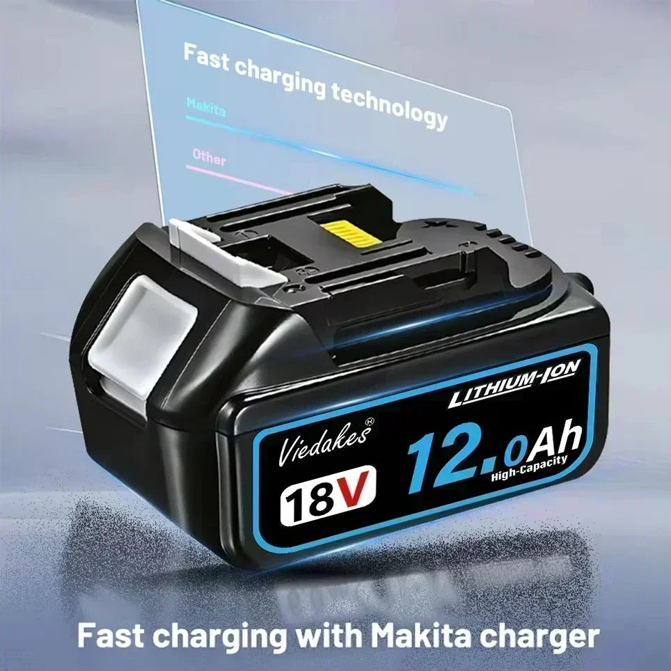 VIEDAKES 18V 12.0Ah battery pack detail, black and blue, fast charging