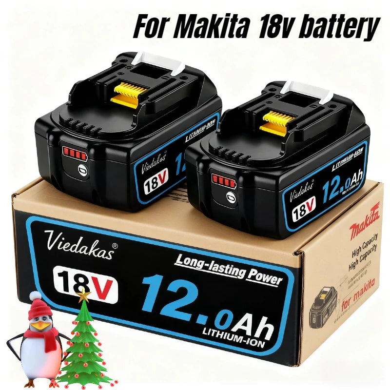 VIEDAKES 18V 12.0Ah battery pack packaging, black and blue, two-pack view