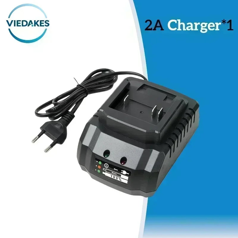 VIEDAKES 2A charger with plug design, black/blue, front view