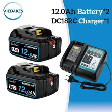 VIEDAKES 18V 12Ah battery with DC18RC charger, black/blue, front view