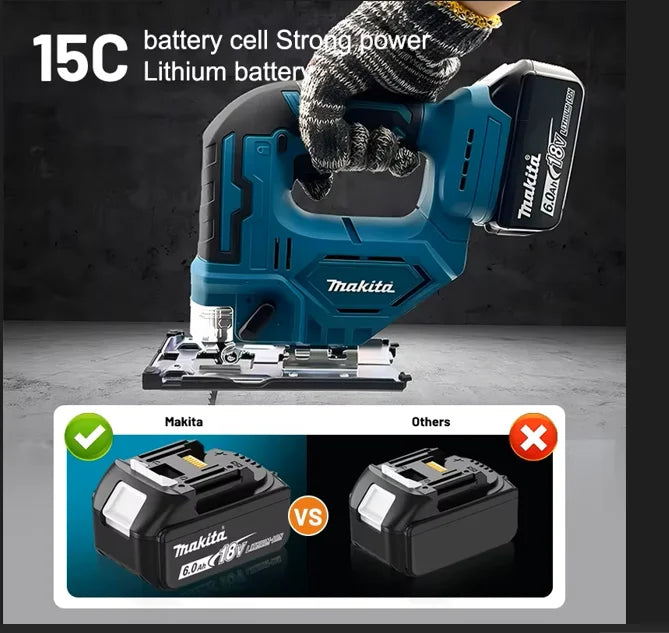 Makita 18V lithium battery close-up, black casing detail