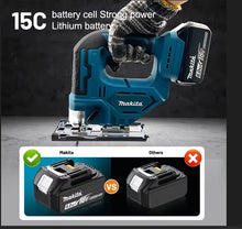 Makita 18V lithium battery close-up, black casing detail
