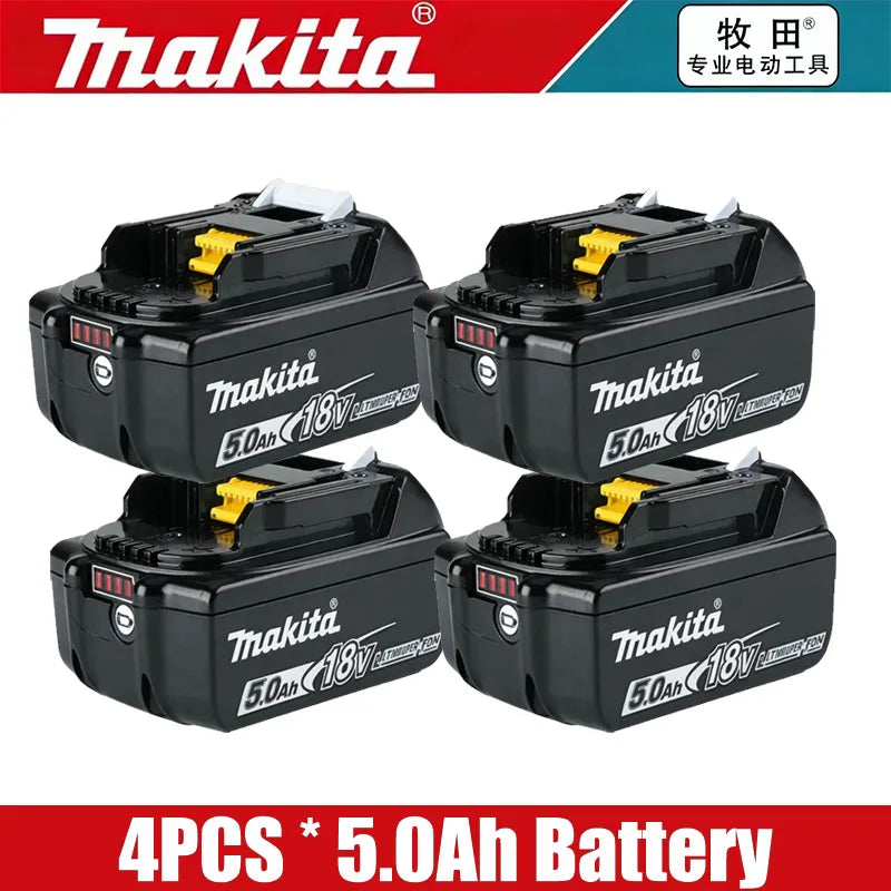 Makita 18V 5.0Ah battery pack set in black and yellow packaging