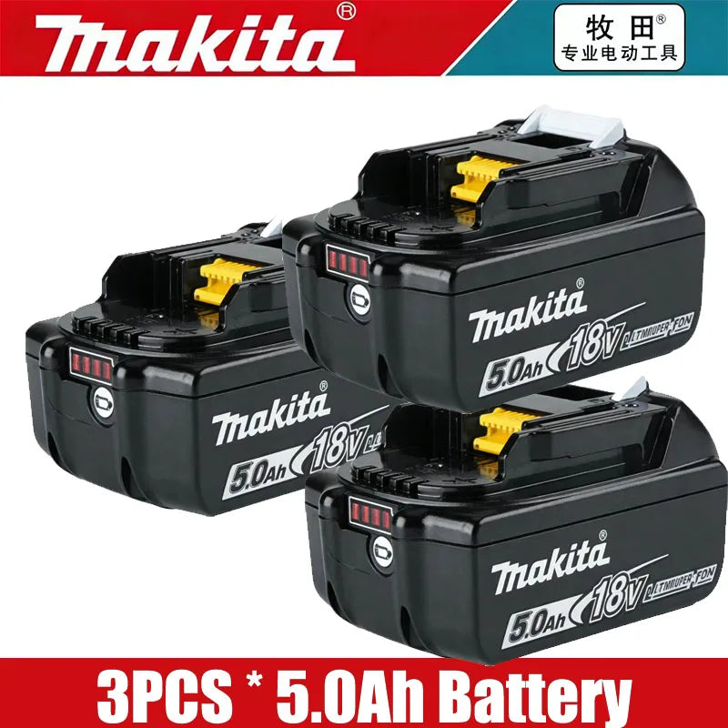 Makita 18V 5.0Ah battery pack set in black and yellow packaging