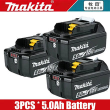 Makita 18V 5.0Ah battery pack set in black and yellow packaging