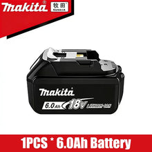 Makita 18V 6.0Ah battery pack in black and white packaging
