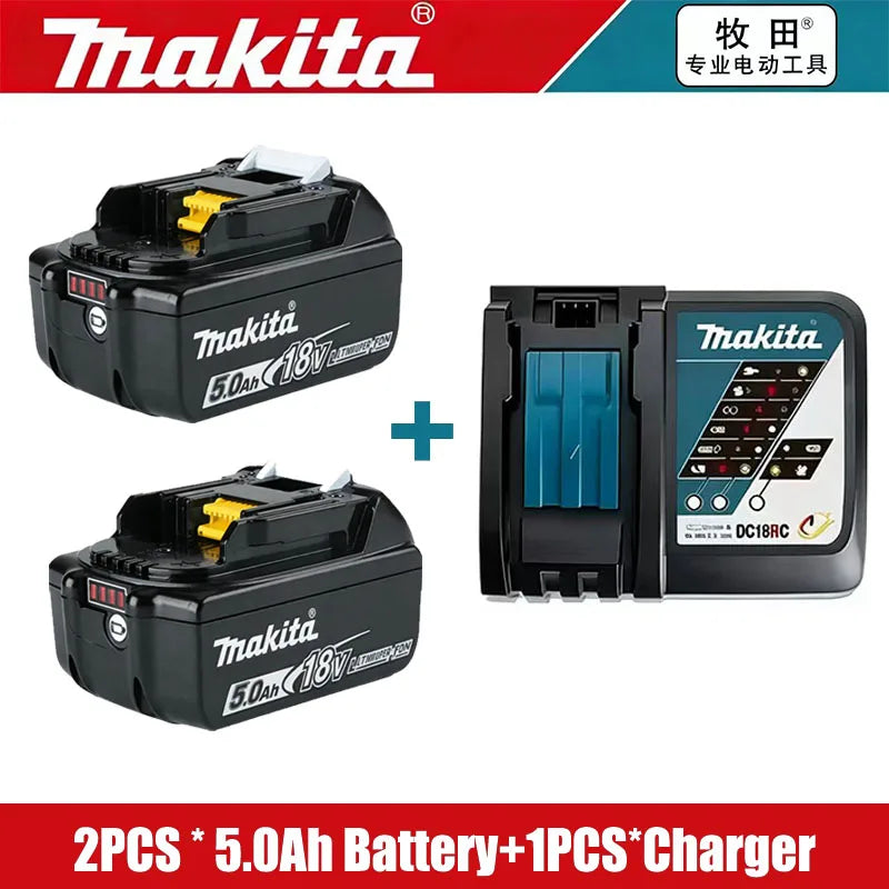 Makita battery and charger set packaging with two batteries included