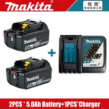 Makita battery and charger set packaging with two batteries included