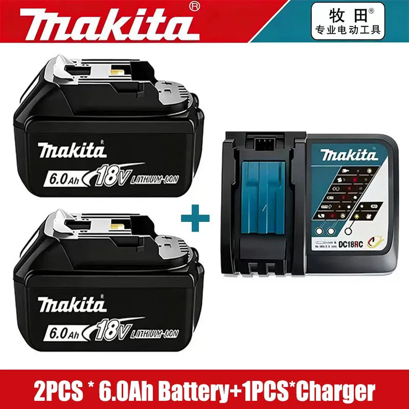 Makita battery and charger set packaging with two batteries included