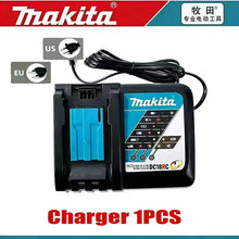 Makita charger packaging in black and blue with cable included