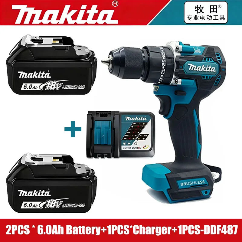 Makita cordless drill set packaging with two batteries and charger