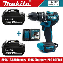 Makita cordless drill set packaging with two batteries and charger