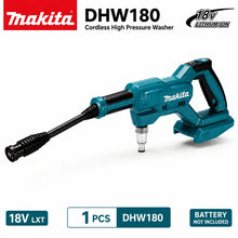 Makita DHW180 front view, blue and black cordless pressure washer