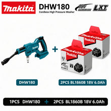 Makita DHW180 with accessories, blue and black cordless pressure washer