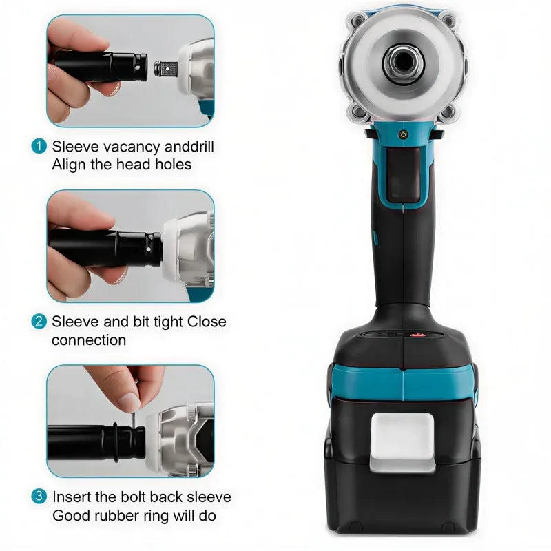 Makita DTW285 impact wrench components, multiple angles on white