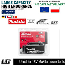Makita battery packs packaging in red black white, large capacity