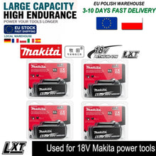 Makita battery packs packaging in red black white, high endurance