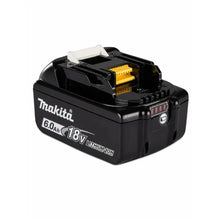 Makita 18V replacement battery front view, black and yellow LED indicator