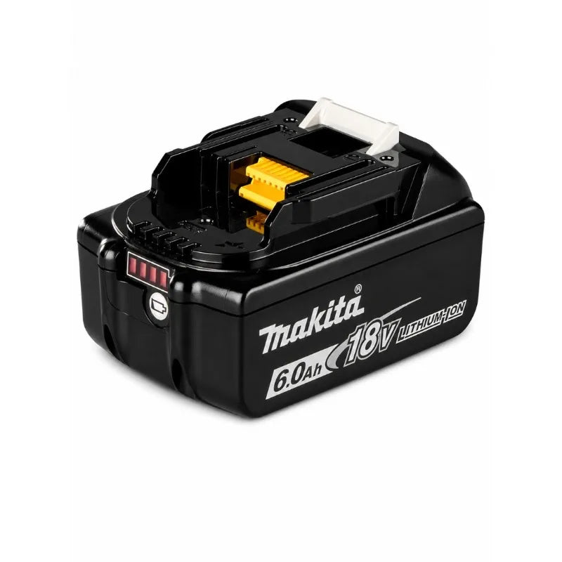 Makita 18V battery pack front view, black and yellow branding