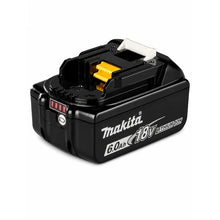 Makita 18V battery pack front view, black and yellow branding