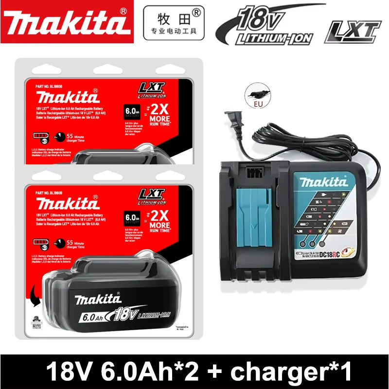 Makita 18V battery pack detail, LED indicator and black-yellow branding