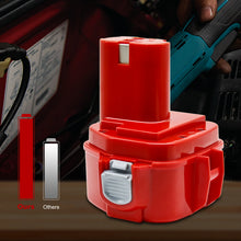 Red 12V 4000mAh NI-MH battery lock mechanism detail on white