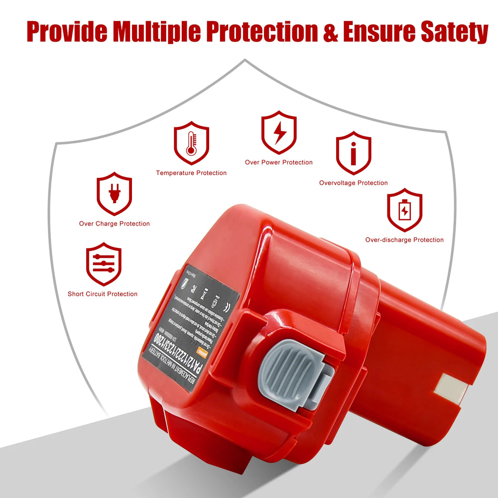 Red 12V 4000mAh NI-MH battery with protection features on white
