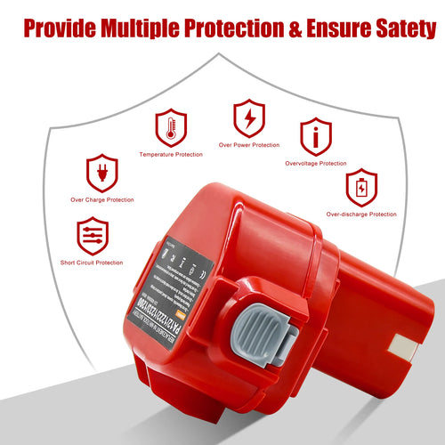 Red 12V 4000mAh NI-MH battery with protection features on white