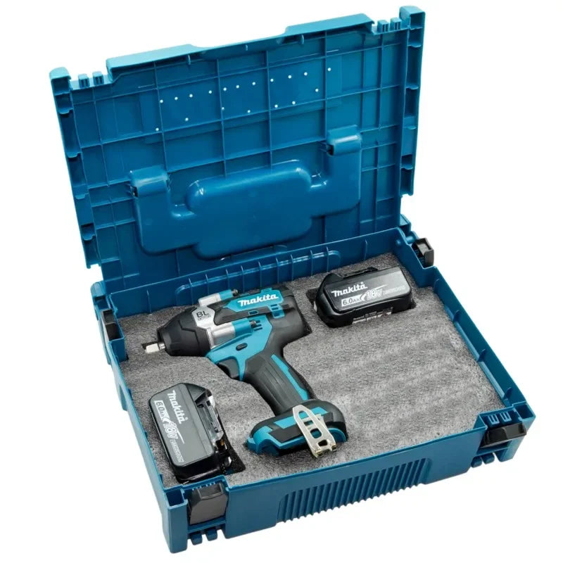 Makita DTW700 open case set, blue and black tool and battery