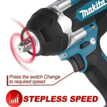 Makita DTW700 stepless speed switch detail, black and blue