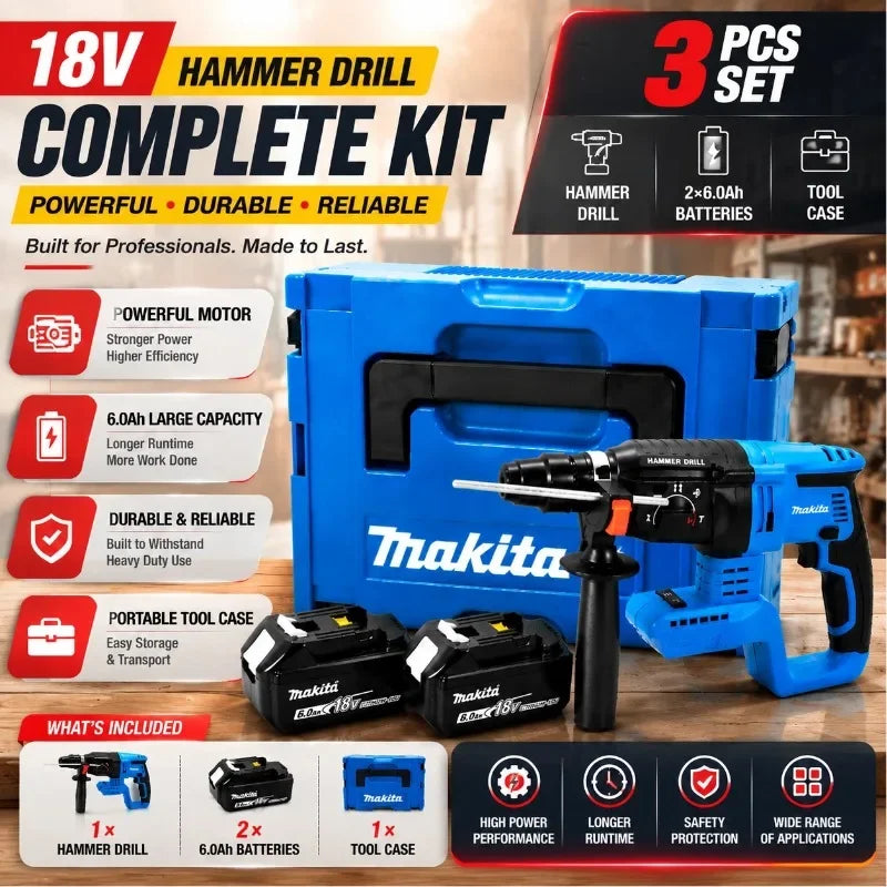 Makita DHR242 complete kit packaging, blue and black tools