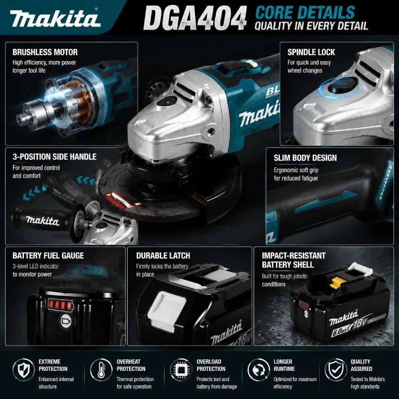 Makita DGA404 open carry case, organized tools in blue and black