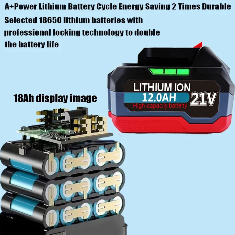 Makita Li-ion battery detail, black and red with charge display