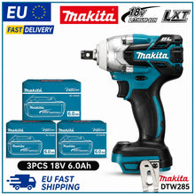 Makita DTW285 front view, blue and black impact wrench with LED light